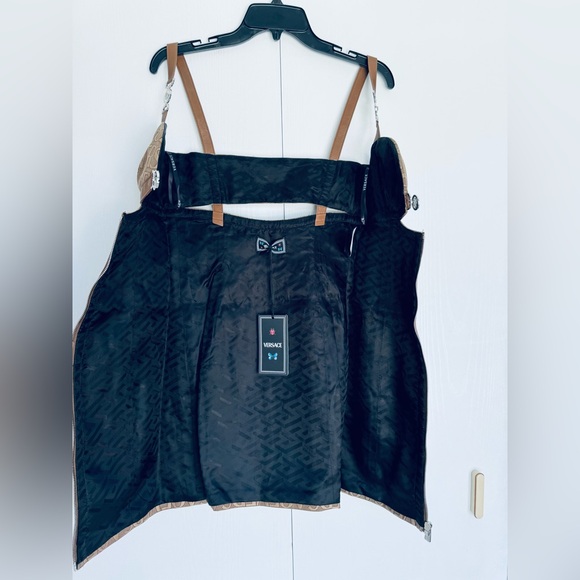 Versace Logo Print Cut Out Monogram Mini Dress Leather Trims IT 40 US 4 $3050 - Picture 13 of 15